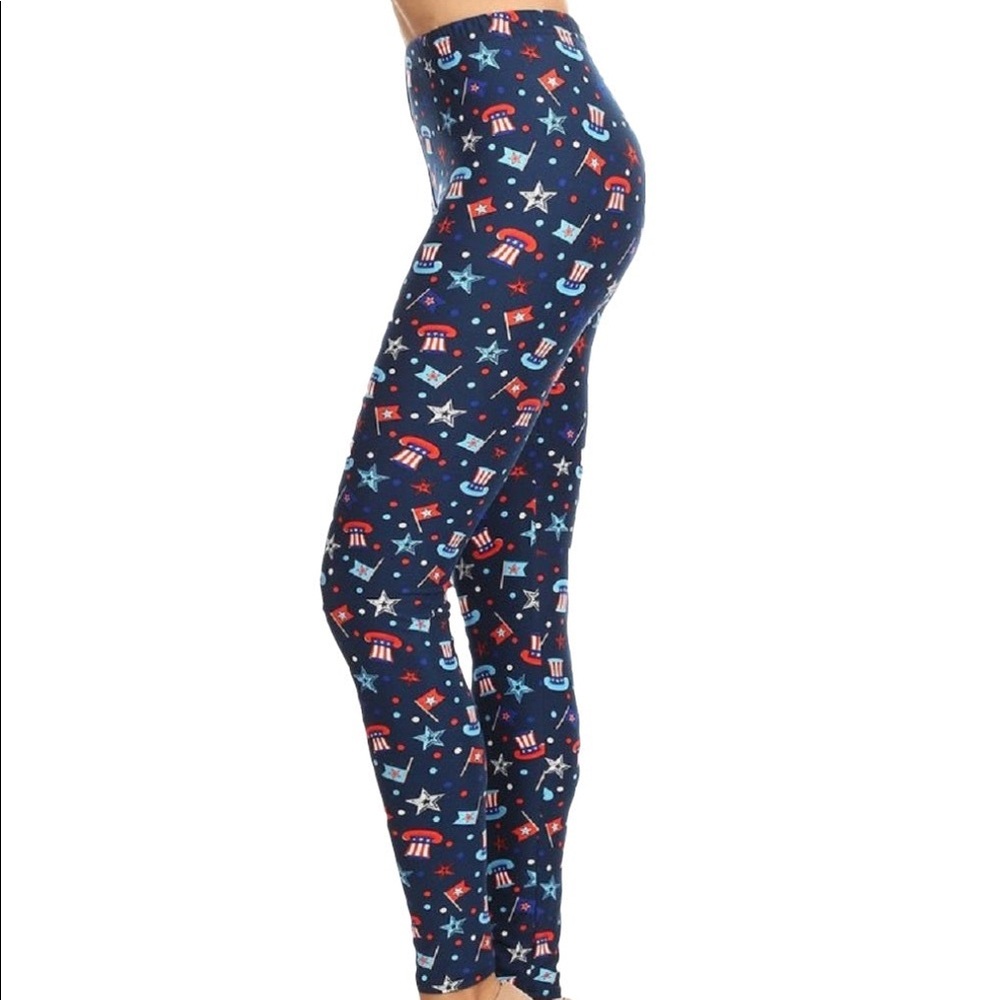 4th of July Ultra Soft Leggings Top Hat & Stars